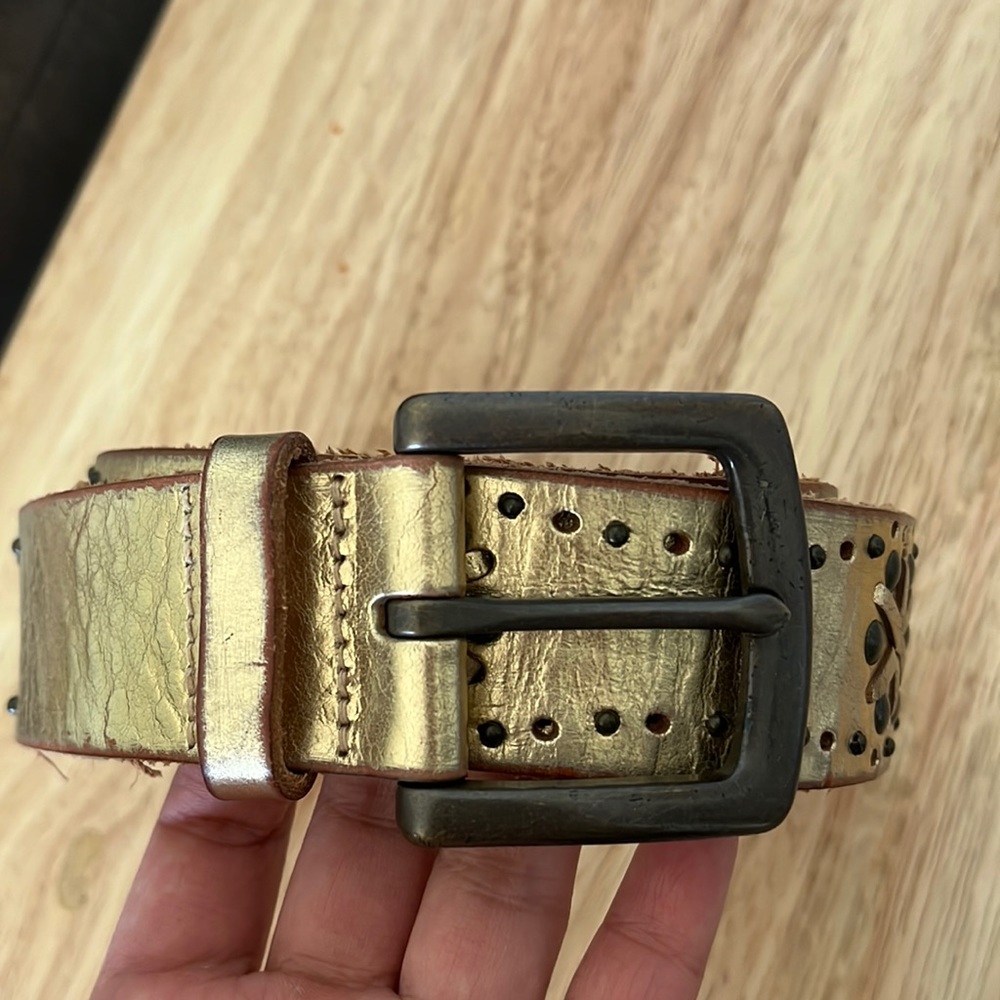 Genuine leather golden belt